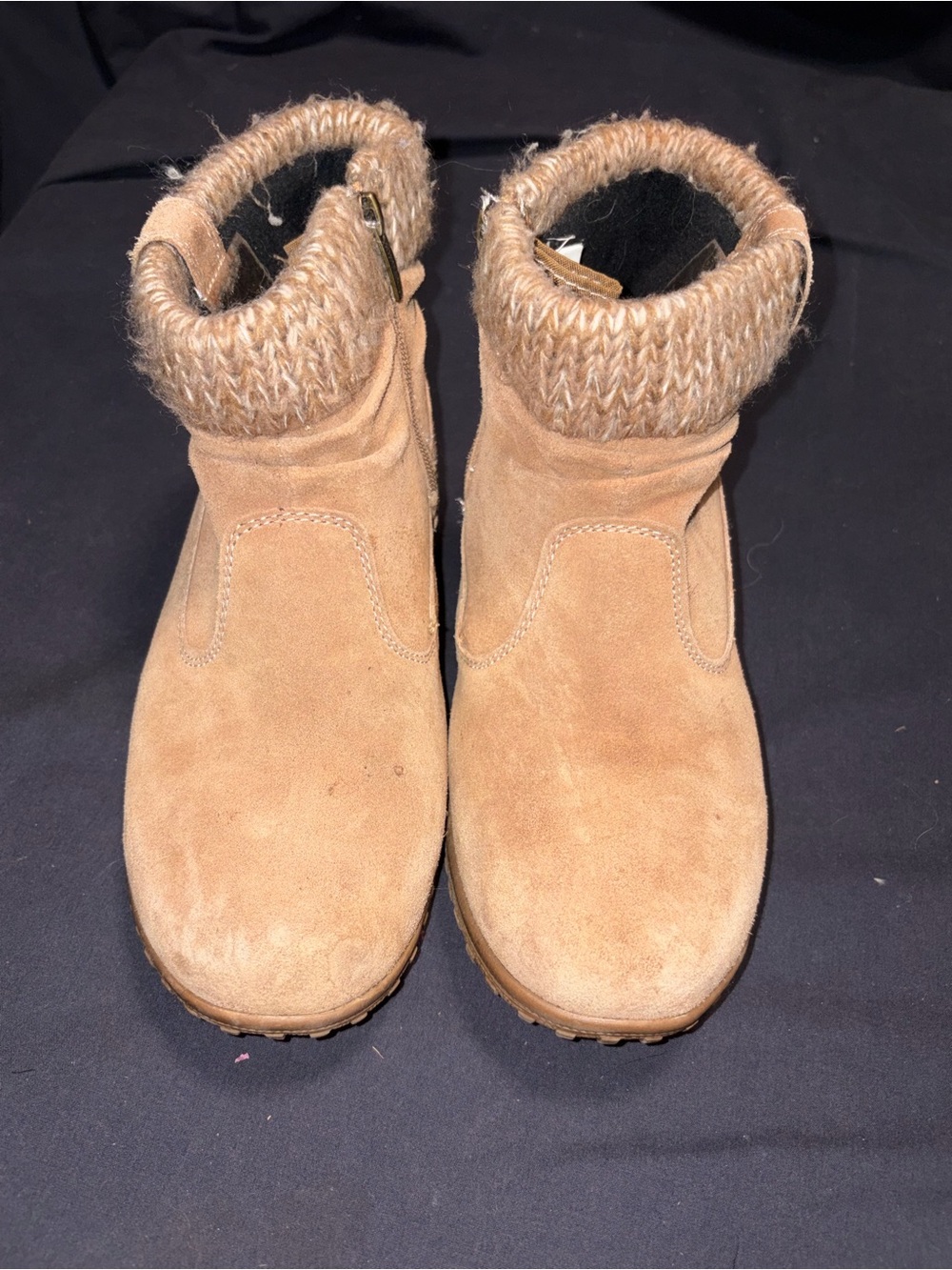 Khombu Tan Suede Knit-Cuff Ankle Boots